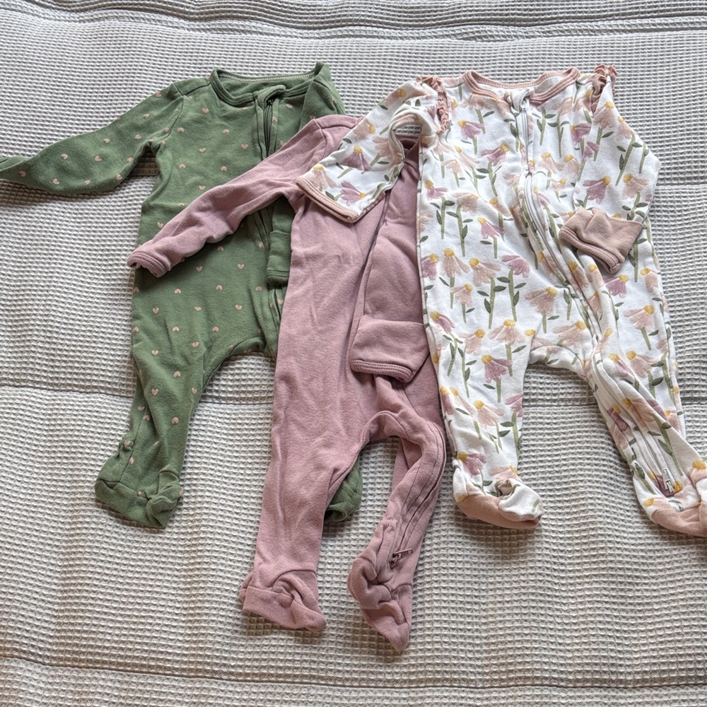 Cloud Island Green, Pink, and Floral Footies Pajamas